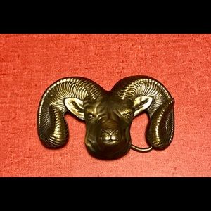 Vintage Brass Ram Head Belt Buckle